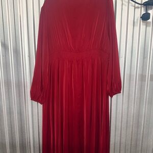 Red Off Shoulder Bishop Sleeve Wedding Gown